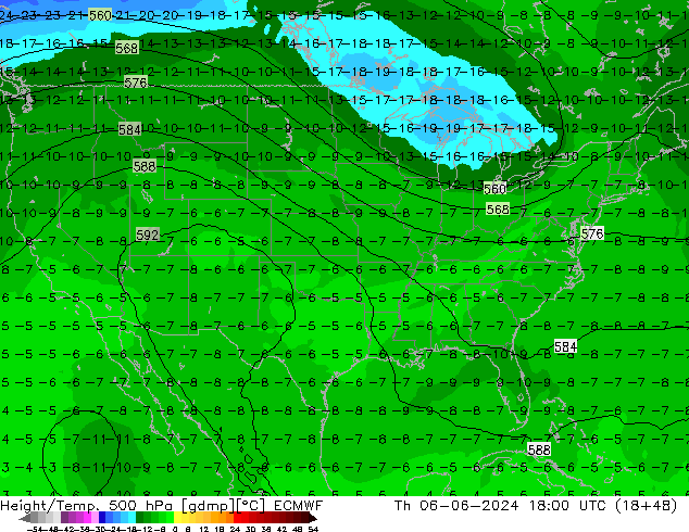 Z500/Rain (+SLP)/Z850 ECMWF czw. 06.06.2024 18 UTC