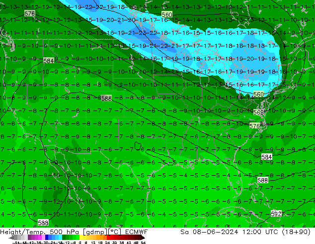 Height/Temp. 500 hPa ECMWF Sa 08.06.2024 12 UTC