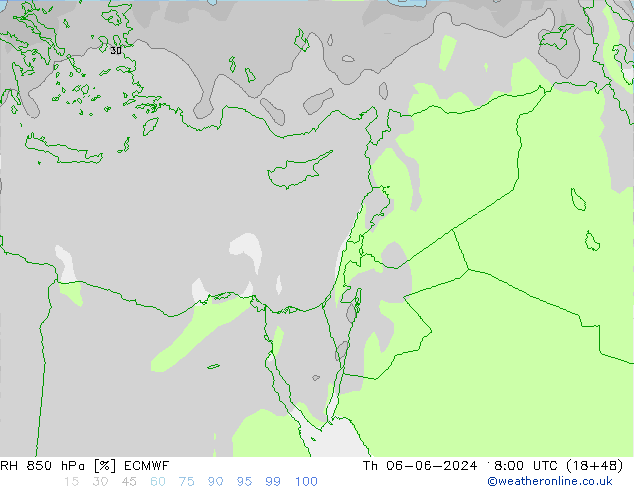 RH 850 hPa ECMWF Th 06.06.2024 18 UTC