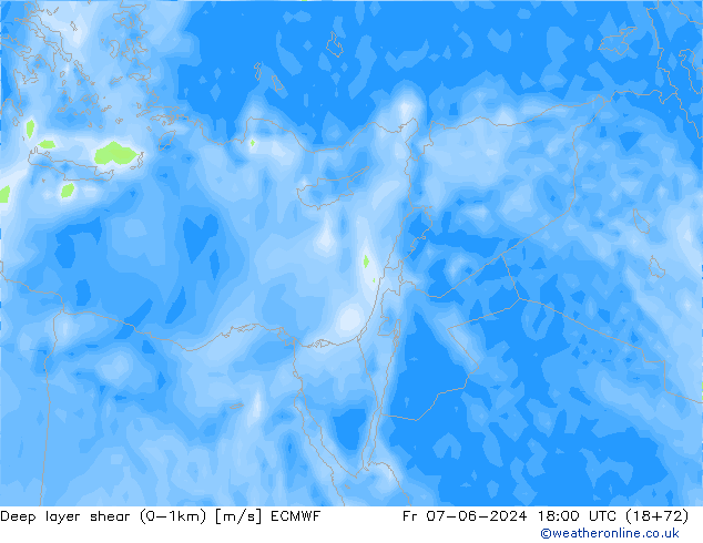 Deep layer shear (0-1km) ECMWF Sex 07.06.2024 18 UTC