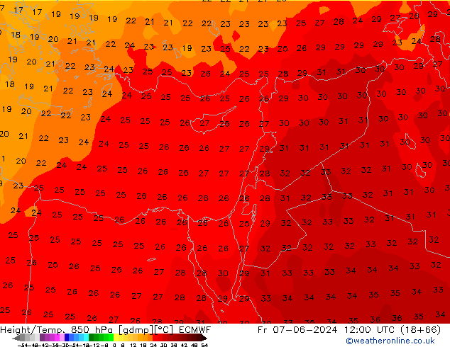 Height/Temp. 850 hPa ECMWF  07.06.2024 12 UTC