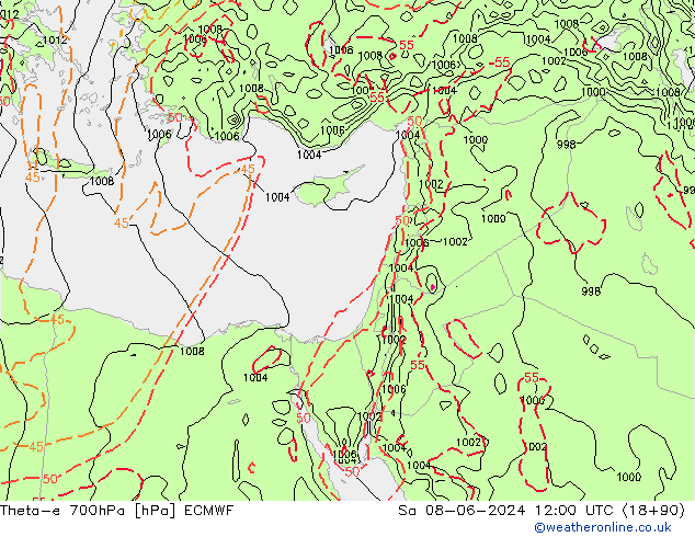 Theta-e 700гПа ECMWF сб 08.06.2024 12 UTC