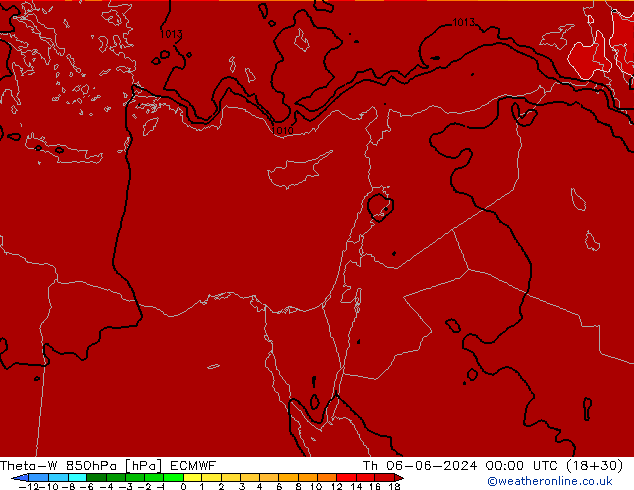 Theta-W 850hPa ECMWF czw. 06.06.2024 00 UTC