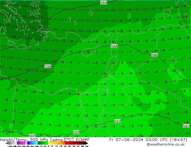 Height/Temp. 500 hPa ECMWF Pá 07.06.2024 03 UTC