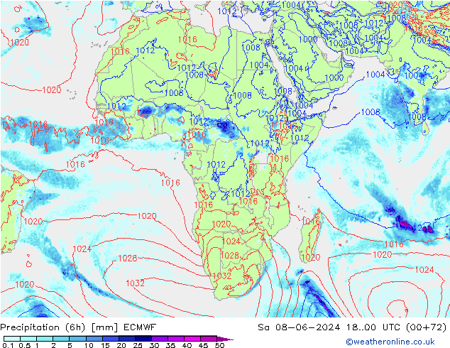 Z500/Rain (+SLP)/Z850 ECMWF Sa 08.06.2024 00 UTC