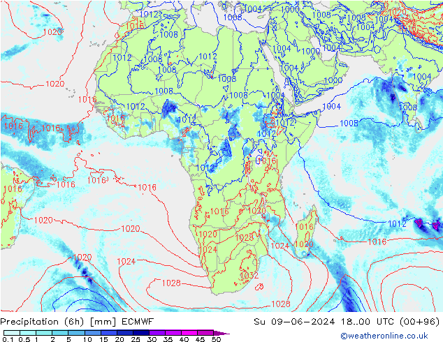 Z500/Yağmur (+YB)/Z850 ECMWF Paz 09.06.2024 00 UTC