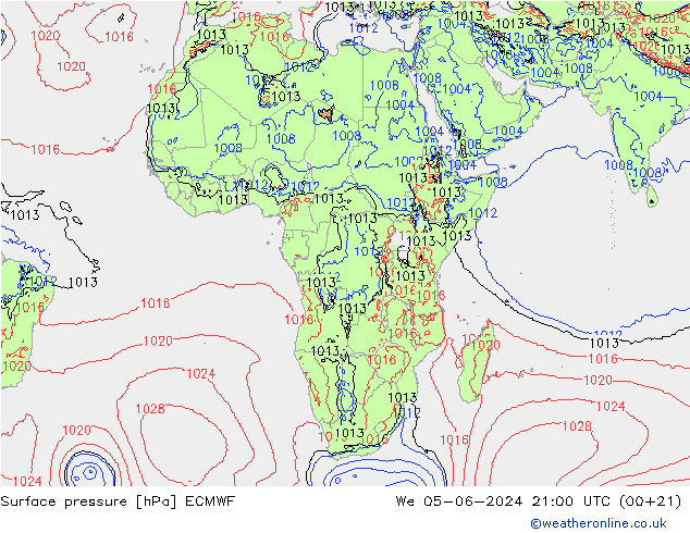 Presión superficial ECMWF mié 05.06.2024 21 UTC