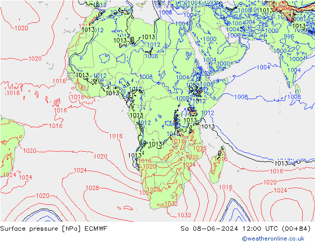 Surface pressure ECMWF Sa 08.06.2024 12 UTC