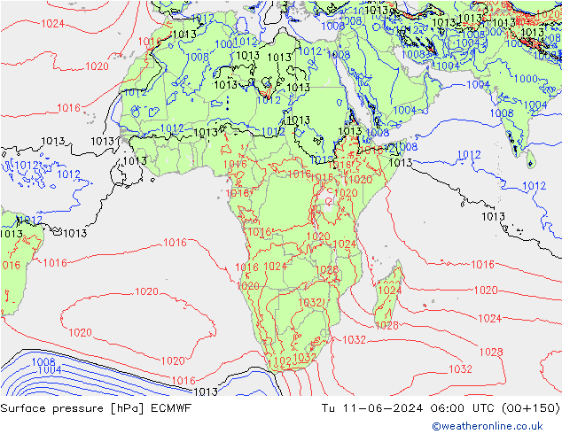 Atmosférický tlak ECMWF Út 11.06.2024 06 UTC