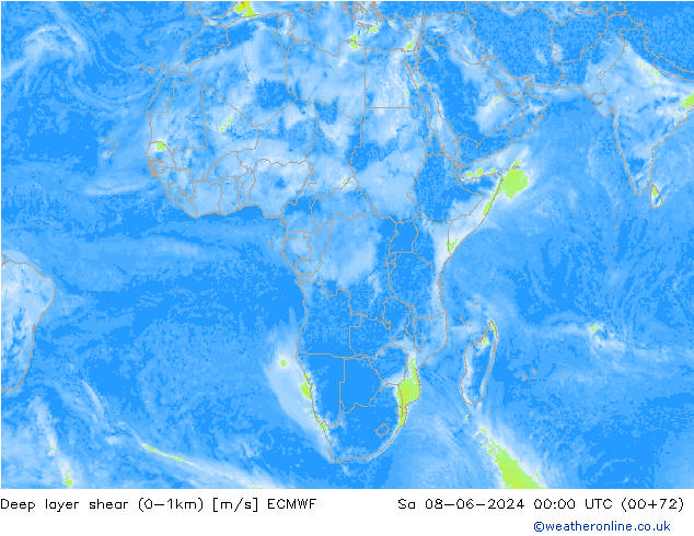 Deep layer shear (0-1km) ECMWF So 08.06.2024 00 UTC