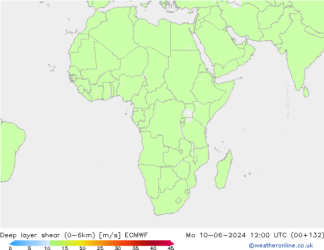 Deep layer shear (0-6km) ECMWF Po 10.06.2024 12 UTC