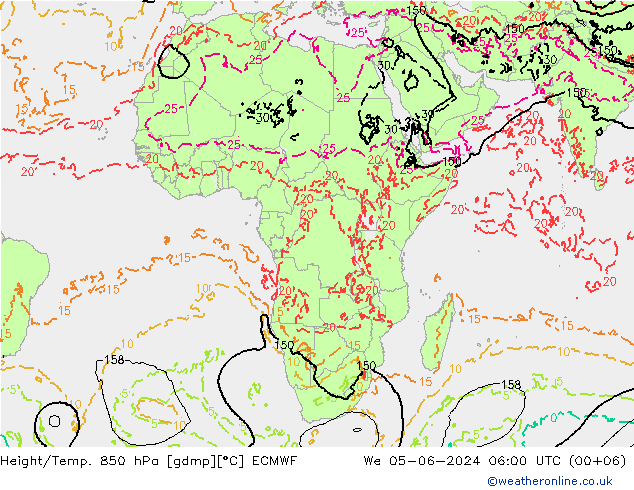 Z500/Rain (+SLP)/Z850 ECMWF We 05.06.2024 06 UTC