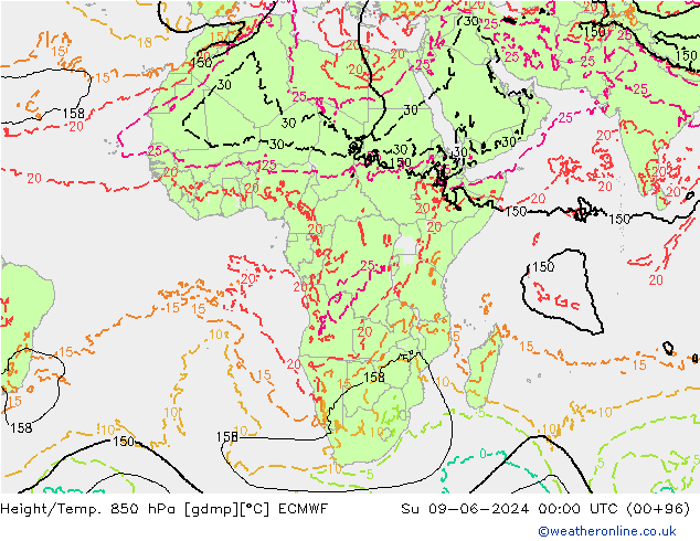 Z500/Yağmur (+YB)/Z850 ECMWF Paz 09.06.2024 00 UTC