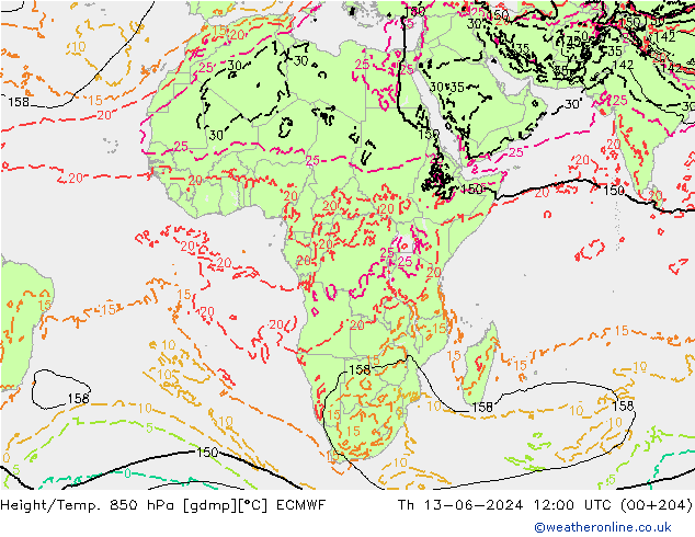 Z500/Rain (+SLP)/Z850 ECMWF czw. 13.06.2024 12 UTC