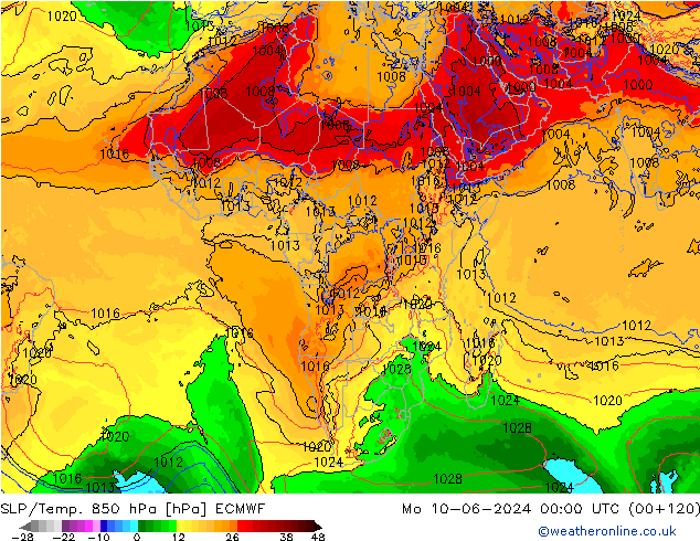 SLP/Temp. 850 hPa ECMWF Mo 10.06.2024 00 UTC