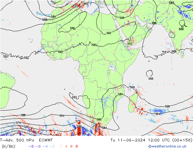 T-Adv. 500 hPa ECMWF Út 11.06.2024 12 UTC
