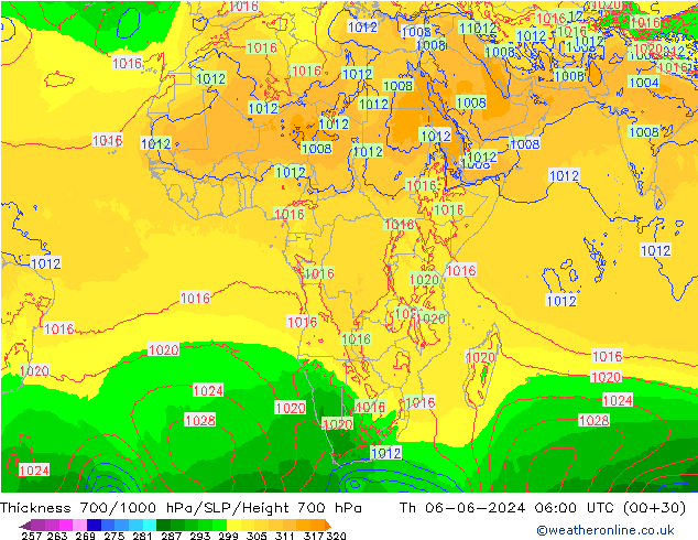 700-1000 hPa Kalınlığı ECMWF Per 06.06.2024 06 UTC