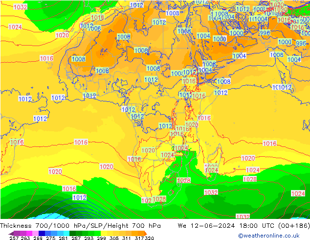 700-1000 hPa Kalınlığı ECMWF Çar 12.06.2024 18 UTC