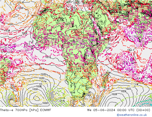 Theta-e 700hPa ECMWF We 05.06.2024 00 UTC