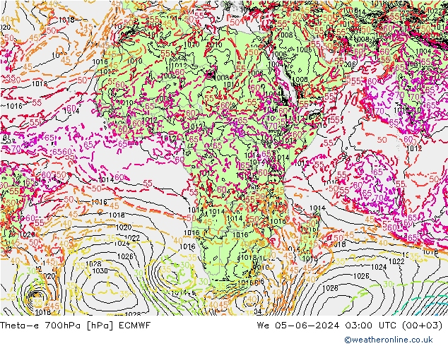 Theta-e 700hPa ECMWF We 05.06.2024 03 UTC