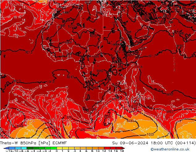 Theta-W 850hPa ECMWF Su 09.06.2024 18 UTC