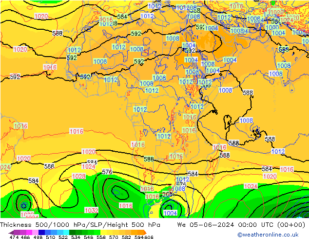 Thck 500-1000гПа ECMWF ср 05.06.2024 00 UTC