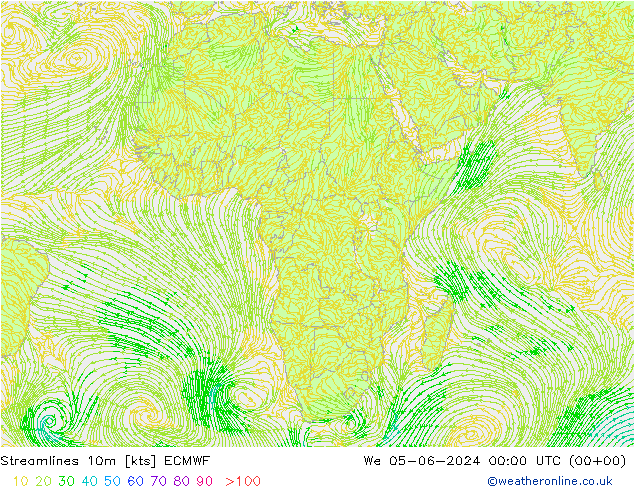 Linea di flusso 10m ECMWF mer 05.06.2024 00 UTC