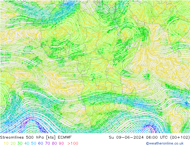 Streamlines 500 hPa ECMWF Su 09.06.2024 06 UTC