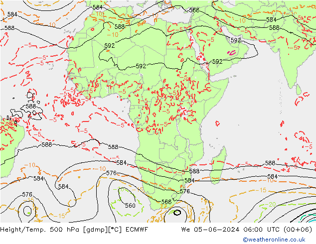 Z500/Rain (+SLP)/Z850 ECMWF We 05.06.2024 06 UTC