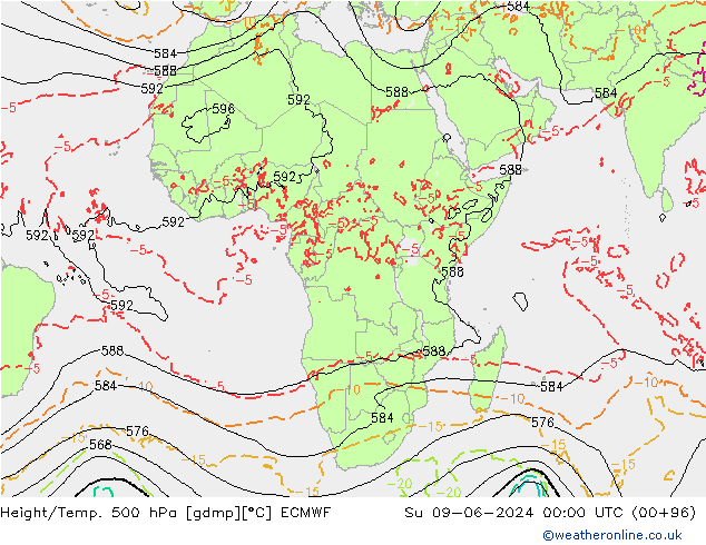 Z500/Yağmur (+YB)/Z850 ECMWF Paz 09.06.2024 00 UTC