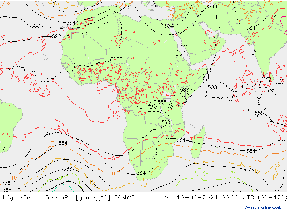 Z500/Rain (+SLP)/Z850 ECMWF Mo 10.06.2024 00 UTC