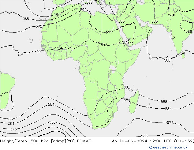 Height/Temp. 500 hPa ECMWF Mo 10.06.2024 12 UTC