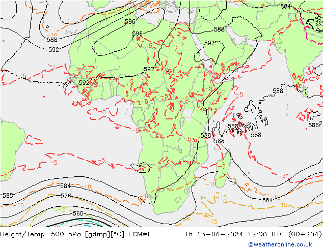 Z500/Rain (+SLP)/Z850 ECMWF czw. 13.06.2024 12 UTC