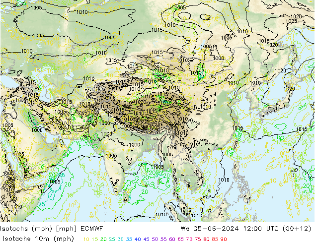 Eşrüzgar Hızları mph ECMWF Çar 05.06.2024 12 UTC