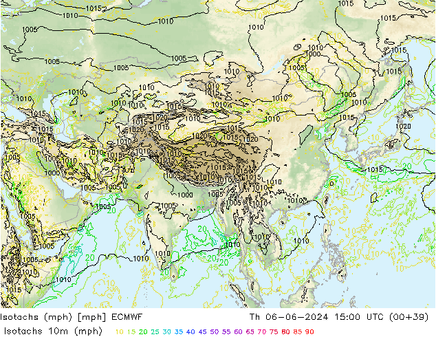 Isotachen (mph) ECMWF Do 06.06.2024 15 UTC