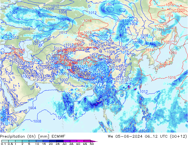 Prec 6h/Wind 10m/950 ECMWF mer 05.06.2024 12 UTC