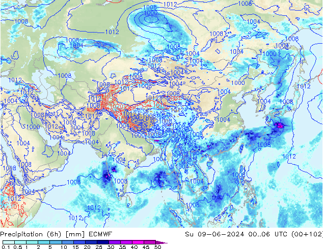 Z500/Regen(+SLP)/Z850 ECMWF zo 09.06.2024 06 UTC