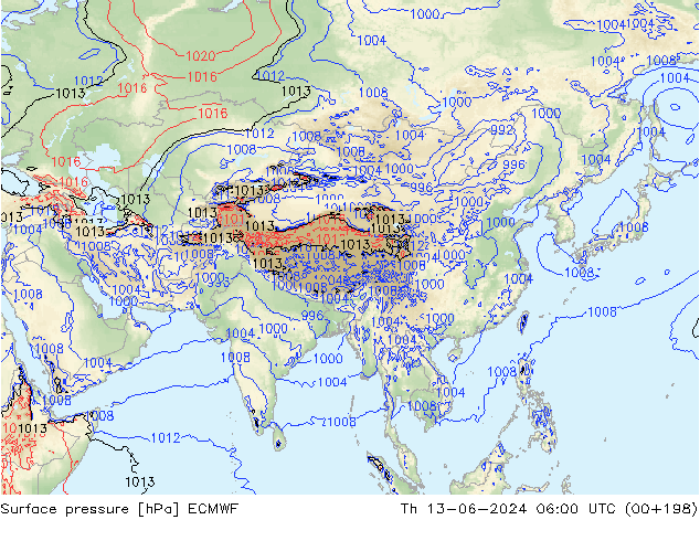 Bodendruck ECMWF Do 13.06.2024 06 UTC