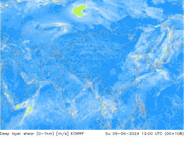 Deep layer shear (0-1km) ECMWF Вс 09.06.2024 12 UTC