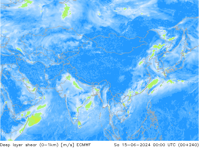 Deep layer shear (0-1km) ECMWF so. 15.06.2024 00 UTC