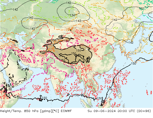 Z500/Rain (+SLP)/Z850 ECMWF Вс 09.06.2024 00 UTC