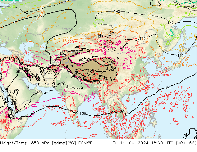 Yükseklik/Sıc. 850 hPa ECMWF Sa 11.06.2024 18 UTC