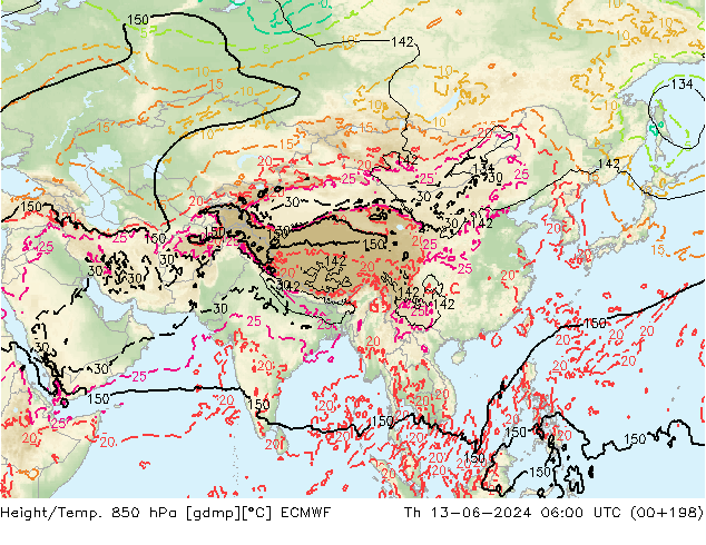 Height/Temp. 850 hPa ECMWF Do 13.06.2024 06 UTC