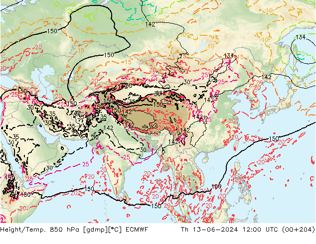 Z500/Rain (+SLP)/Z850 ECMWF Th 13.06.2024 12 UTC