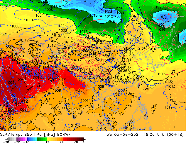 SLP/Temp. 850 hPa ECMWF Mi 05.06.2024 18 UTC