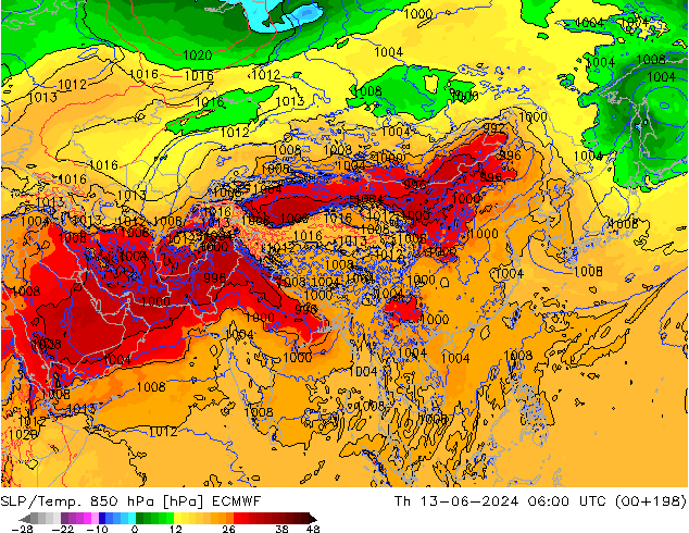 SLP/Temp. 850 hPa ECMWF Do 13.06.2024 06 UTC