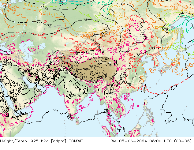 Height/Temp. 925 гПа ECMWF ср 05.06.2024 06 UTC