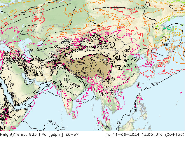 Height/Temp. 925 hPa ECMWF Ter 11.06.2024 12 UTC