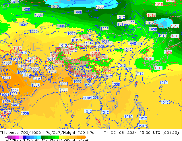 Thck 700-1000 гПа ECMWF чт 06.06.2024 15 UTC