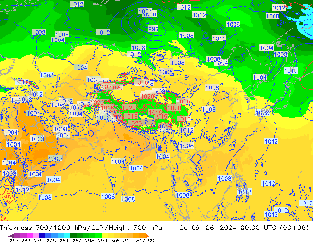 Thck 700-1000 hPa ECMWF Su 09.06.2024 00 UTC